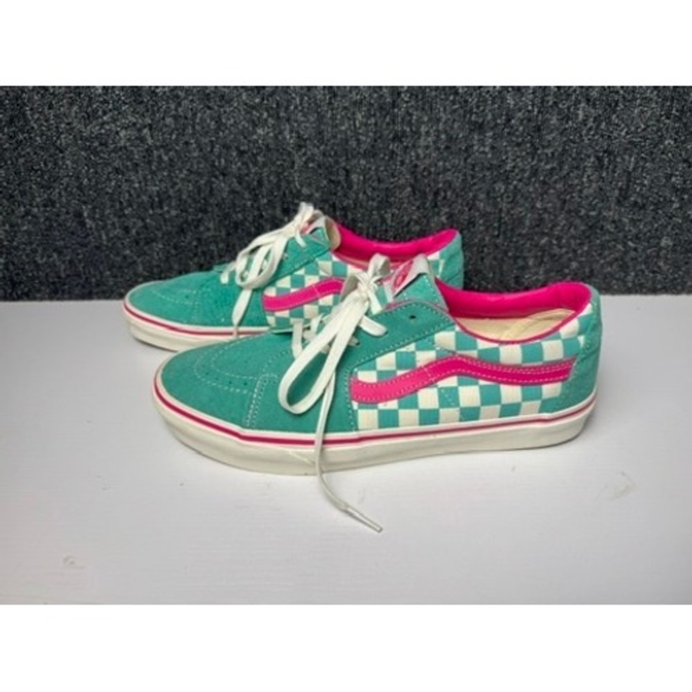 Vans Sk8-Low Teal Pink Checkerboard Suede Sneakers Men's Sz 10 Women's Sz 12 Y2K
